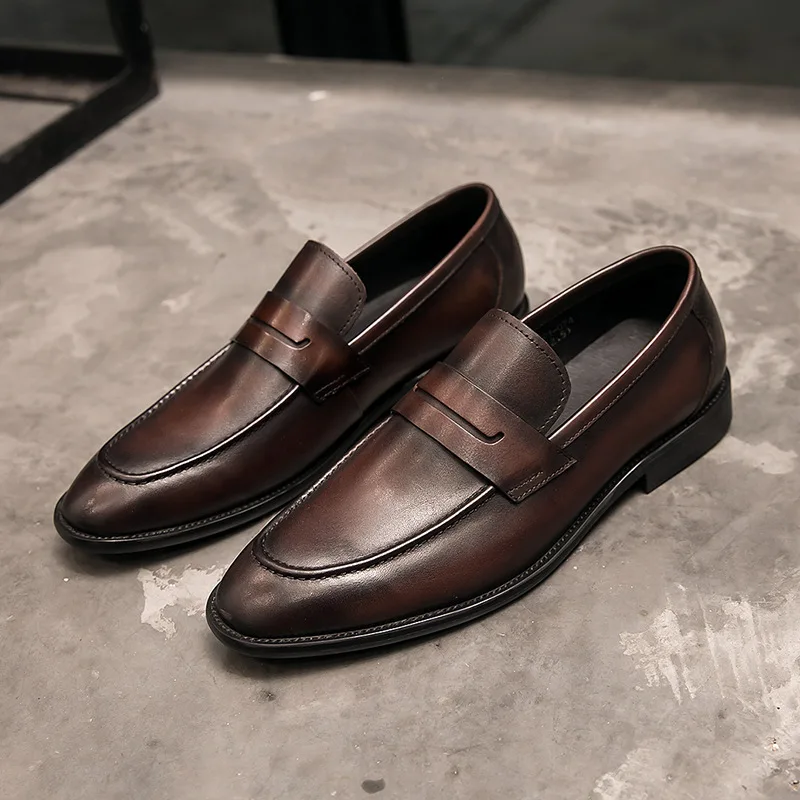 YETTIES Men's British Style Top Grain Leather Loafers | Spring Business Casual Soft Leather Dress Shoes | Comfortable Everyday W