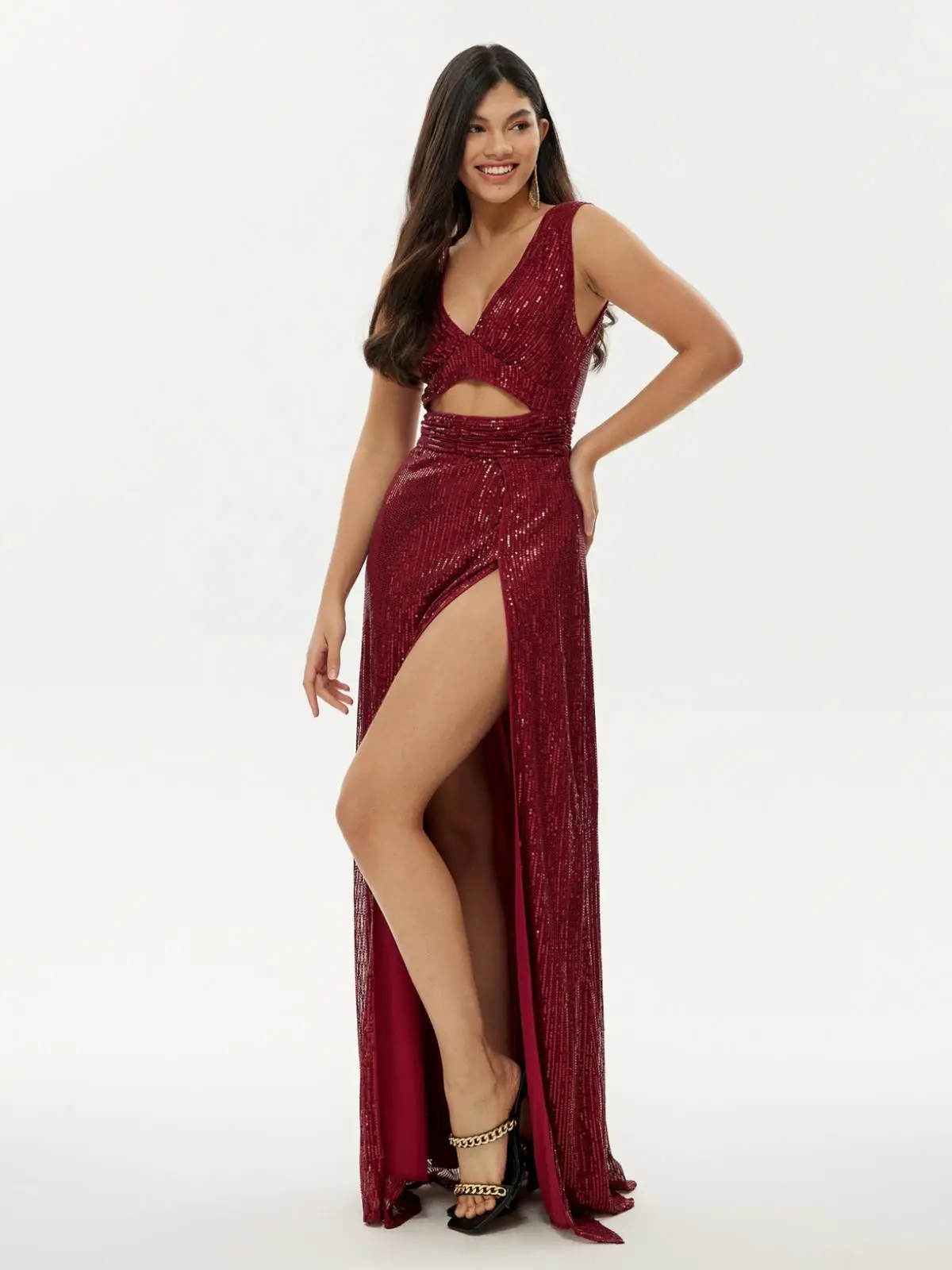 V Neck Red Robe De Mariee Sleeveless Sexy Backless Sunshine Sequin Formal Evening Dress Mermaid Cocktail Prom Wedding Party Gown