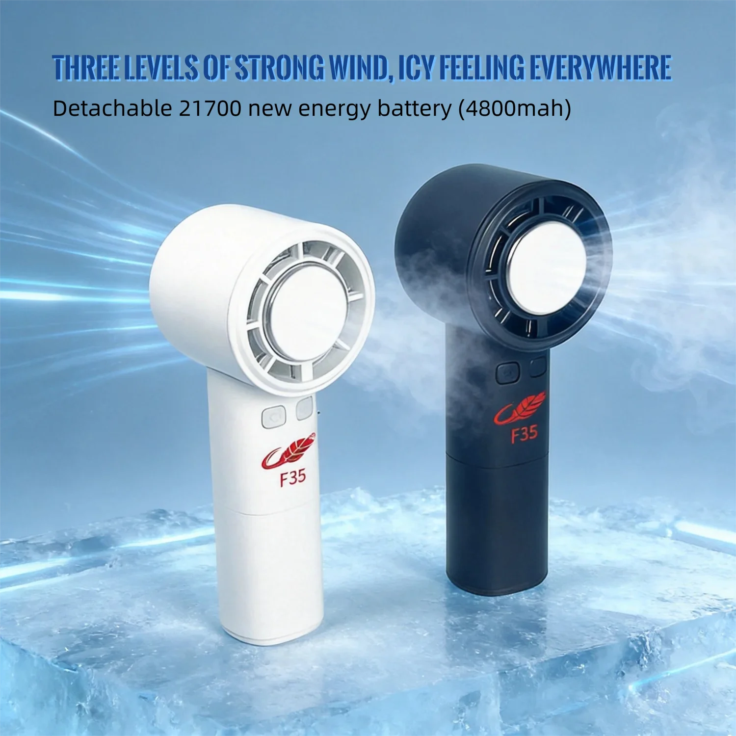 

F35 Handheld Cooling Fan Portable Mini Fan 21700 Battery Rechargeable Semiconductor Cooling Strong Wind for Outdoor Summer