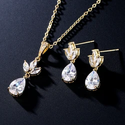 RAKOL INS Fashion Paper Clip Cubic Zirconia Pendant Necklace for Women Geometric Trendy Sweater Chain Wedding Festival Jewelry