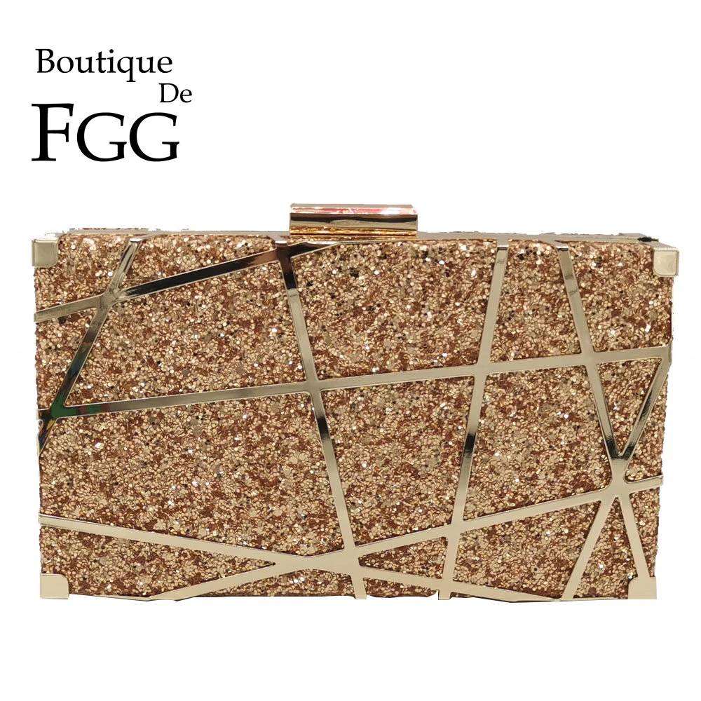 

Boutique De FGG Glitter Evening Bags and Clutches for Women Formal Dinner Party Bag Ladies Metal Clutch Handbags