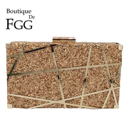 Boutique De FGG Glitter Evening Bags and Clutches for Women Formal Dinner Party Bag Ladies Metal Clutch Handbags