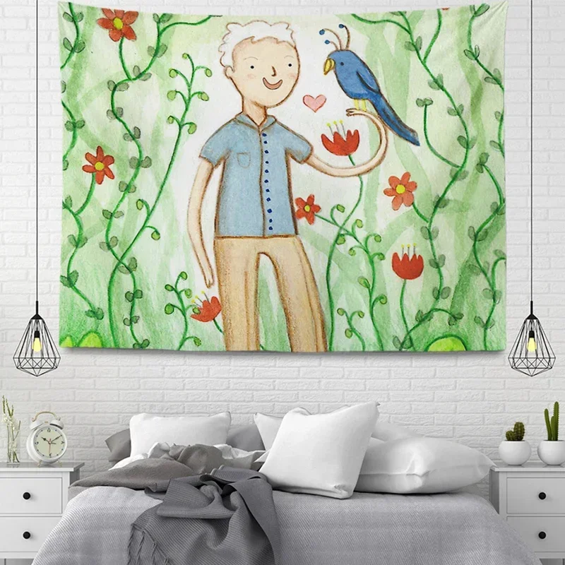 Custom Wall decoration tapestry bird aesthetic room decor accessories wall hanging kawaii large fabric wall home autumn decor