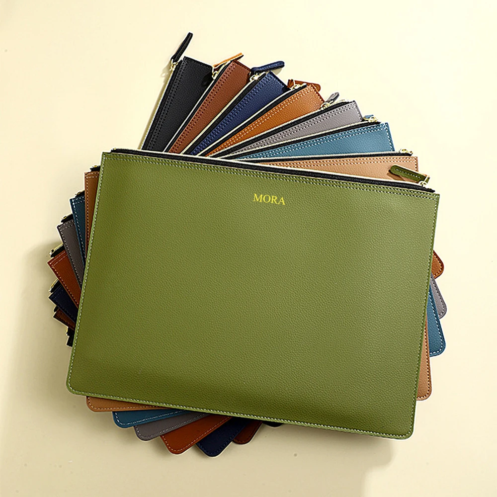 Business Office Leather Personalized Document Bag A4 Paper 13 Inch Laptop Bag Custom Name Luxury Wholesale Versatile Storage Bag