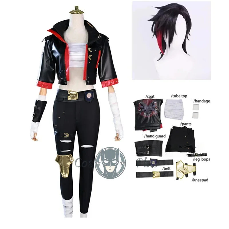 لعبة LOL Arcane 2 أزياء تنكرية للمقاتلة تحت الأرض VI زي أسود كرنفال الهالوين أزياء الزي الرسمي