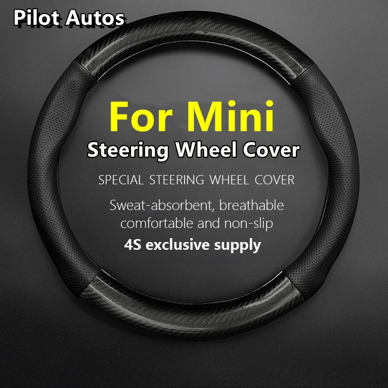 For Mini Steering Wheel Cover Leather Carbon Fiber Fit Cooper F60 F56 F55 F54 R52 R56 Clubman Cabrio Countryman