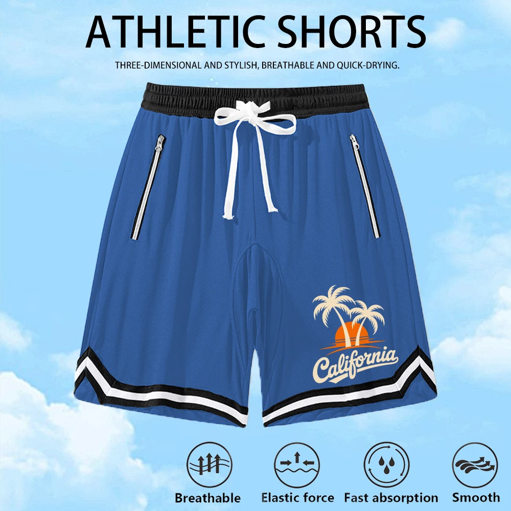 

Men's Coconut Tree Sunset Print Casual Beach Shorts Summer Beach Vacation Casual Sports Shorts Suitable For Running And Surfing