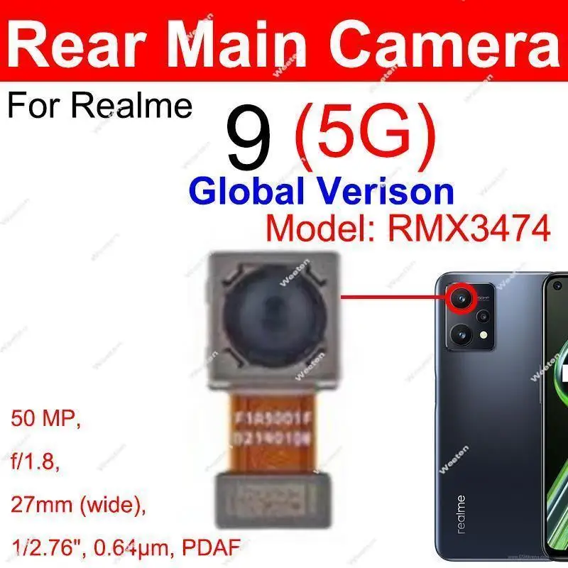 Rear Primary Front Camera For Realme 9 9i 4G 5G Back Main Front Selfie Module Flex Cable Replacement Parts