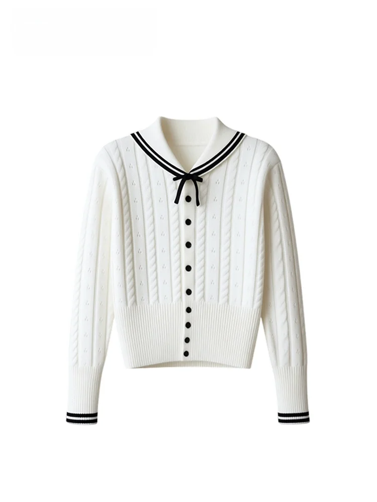

plus Size Knitwear Navy Collar Long Sve Women's Autumn Winter New Sle Plump Sister College Sle Slimming Top