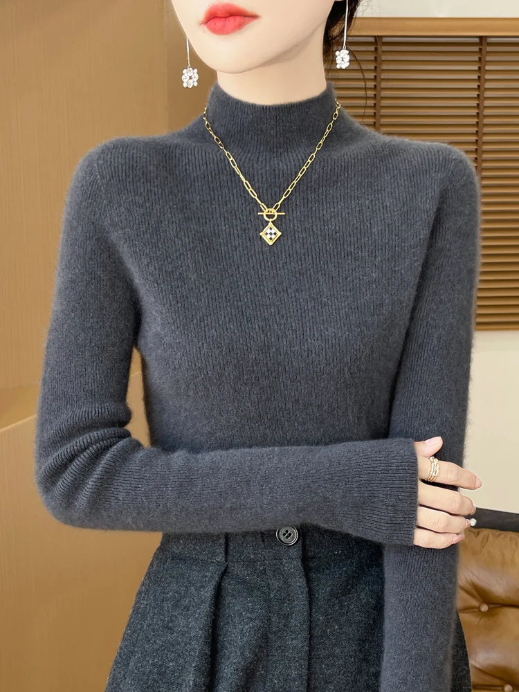 

Ele Knitted Slim Fit Sweater Women's Autumn Winter Warm Base Layer irt f High Collar Faionable Versatile Body ap...