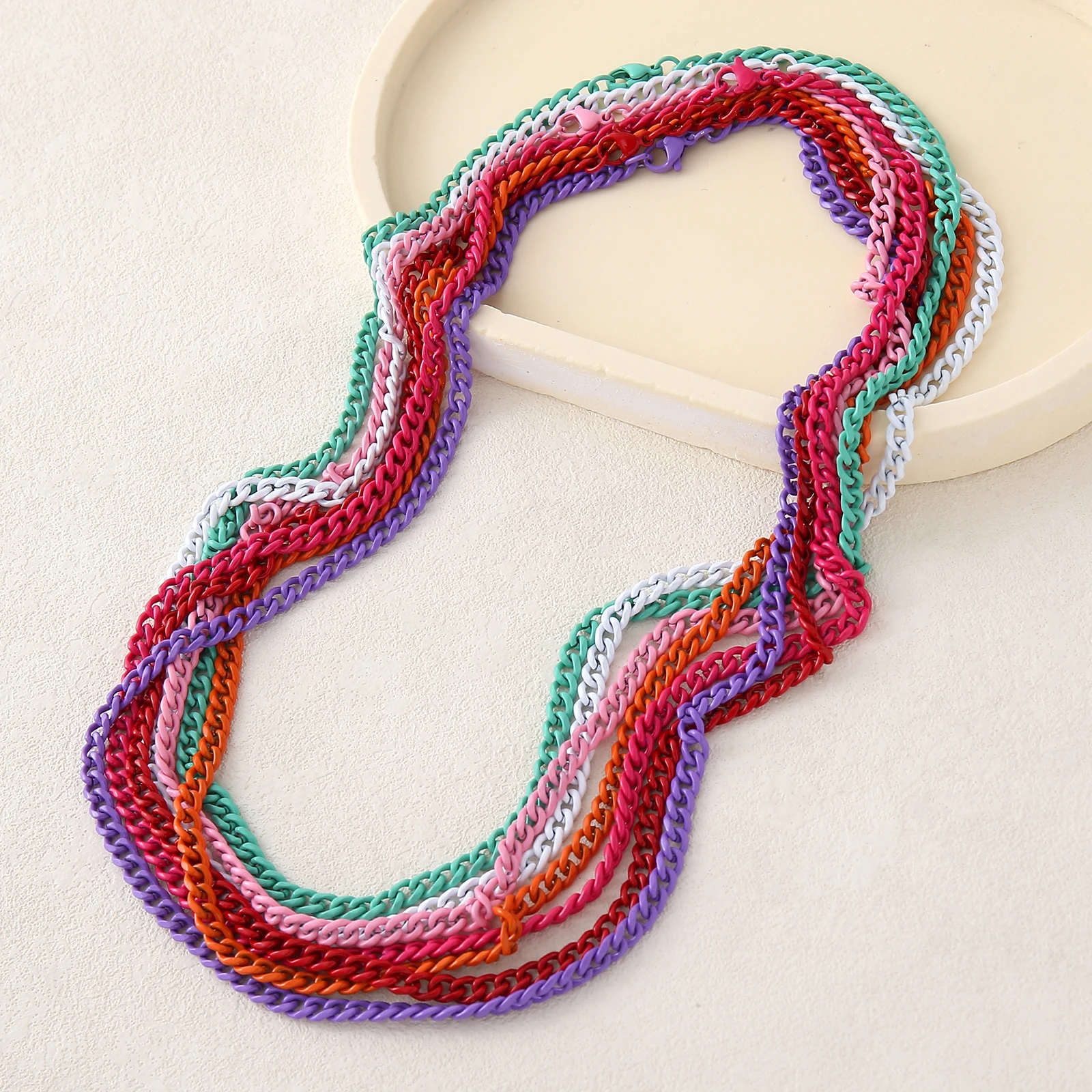

7 Colors 4mm Candy Color Link Chain Necklace DIY Basic Women Green White Pink Stainless Steel Summer Waterproof Chains Jewelry