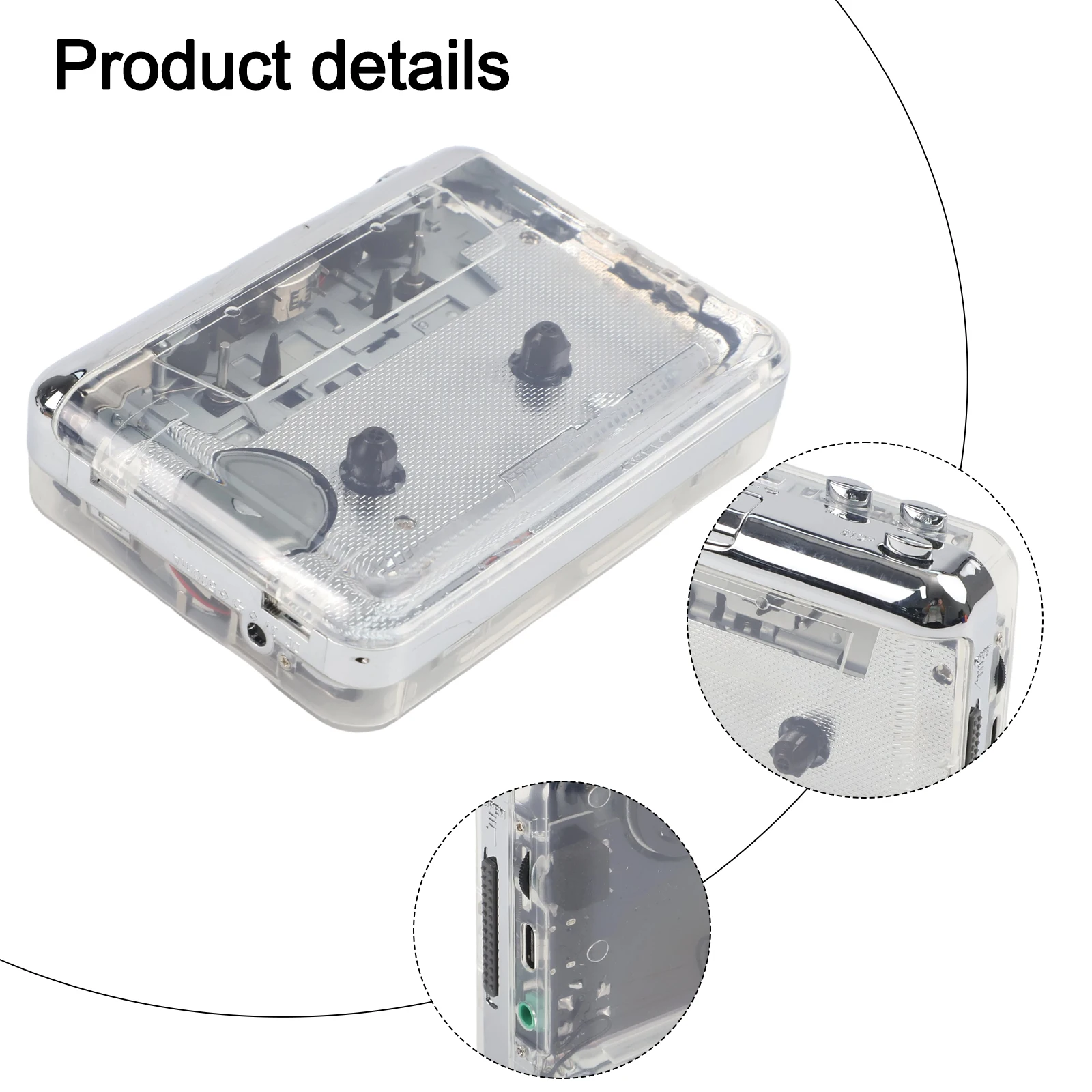 Convert Tapes To MP3 Transparent Cassette Player High Compatibility Intuitive Interface Full Transparent Shell Stylish Design