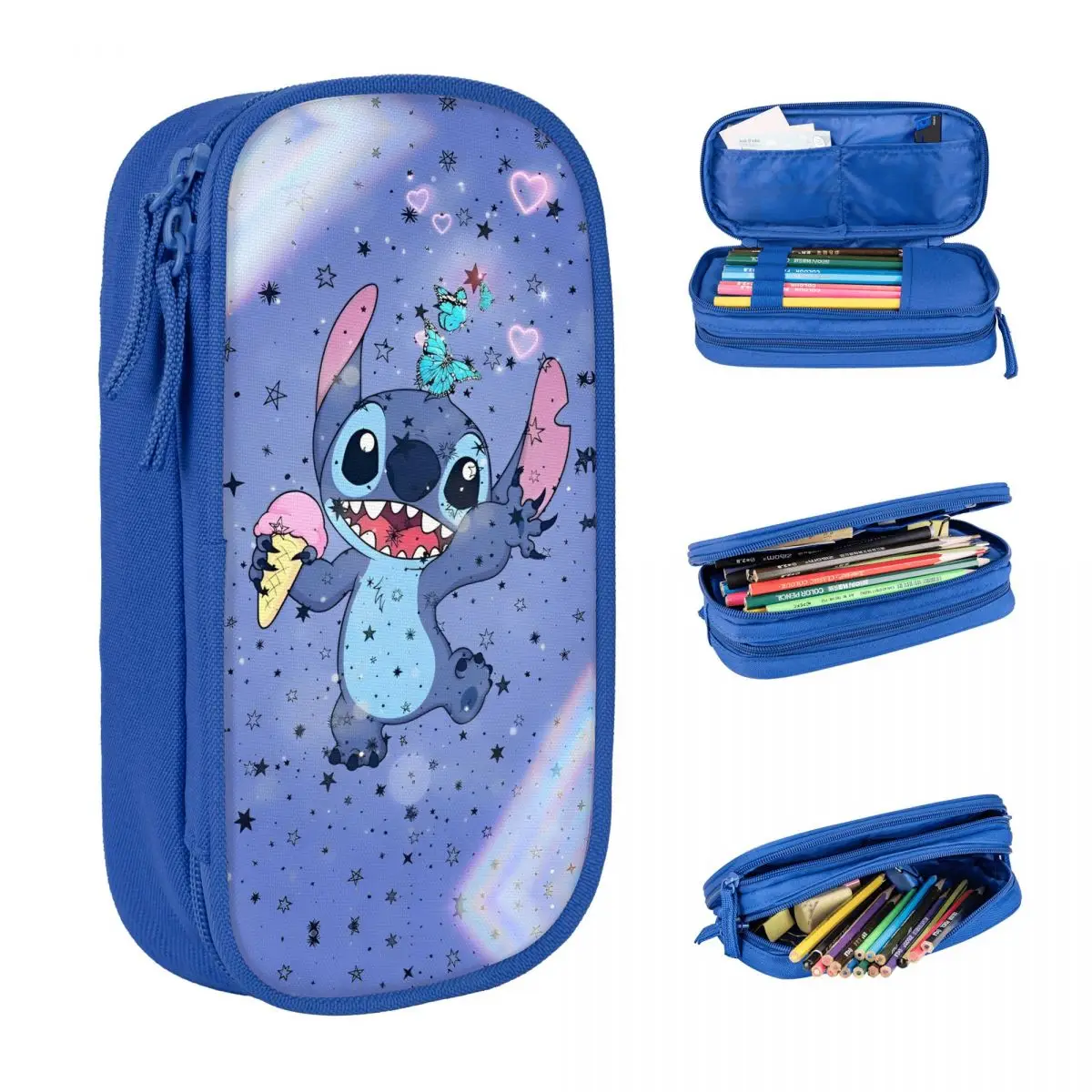 

Pencil Case Cartoon Stitch Print Pen Box School Pencil Cases Girls Boys Double Layer Custom DIY School Supplies