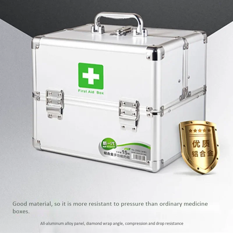 

Portable Double Open Medicine Chest Suitcase Aluminum Alloy ABS with Lock 3 Layer Family Safety Protection First Aid Storage Box