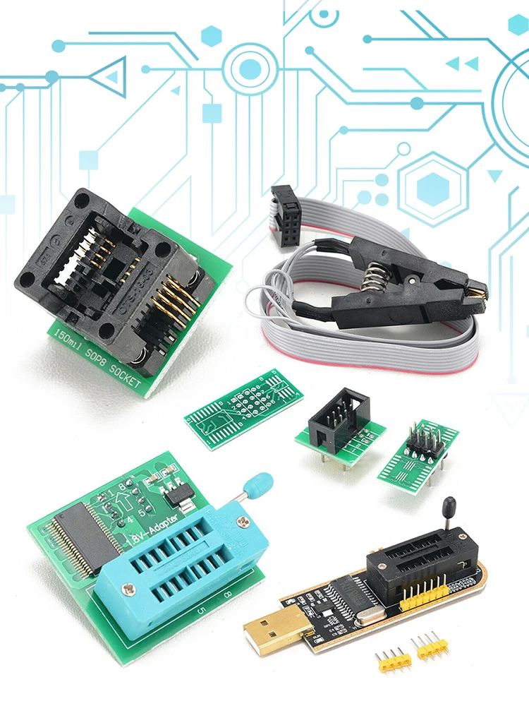 SOIC8 SOP8 Test Clip With Status Indicator Light CH341 Programmer Complete Kit Online Programming for EEPROM 24CXX/25CXX/93CXX