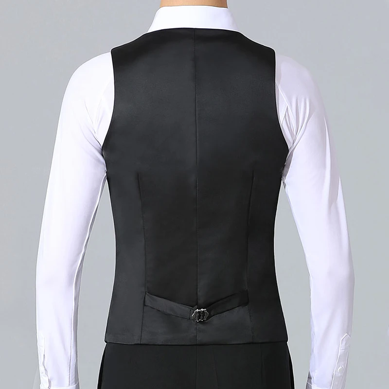 National Standard Latin Dance Tops Men Black Latin Dancing Top Waltz Ballroom Dance Vest Stage Competition Practice Wear SL8468