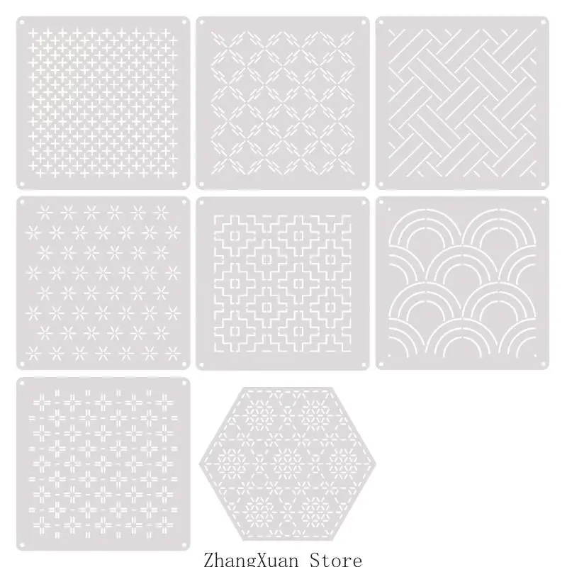 Geometrisches Nähanleitungsset, 13 x 13 PET-Stickanleitung für Nähprojekte, Stoffzeichnungen und Linienarbeiten für den – Detail 2