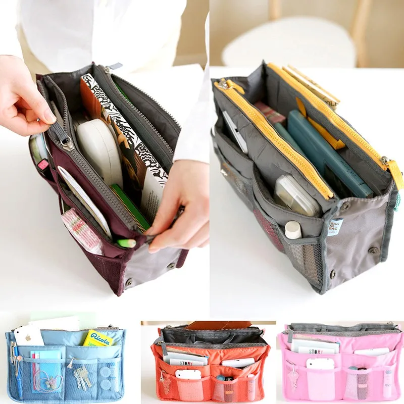 Organizer Insert Bag donna Nylon Travel Insert Organizer Handbag Large Liner Lady Makeup Cosmetic Bag Tote Bathing Bag femminile