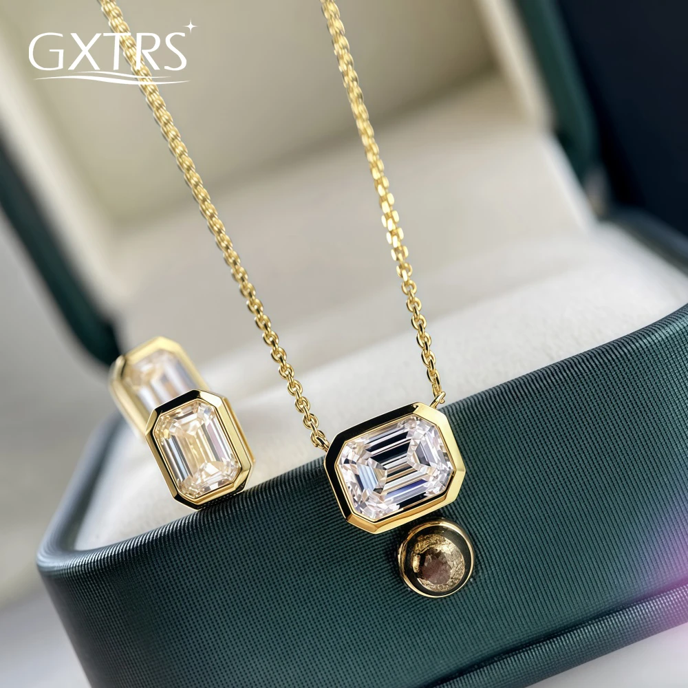 

GXTRS 1CT Emerald Cut Moissanite S925 Silver Jewelry Sets For Women Fashion Necklace Earring Lab Diamond Fine Jewelry Certified