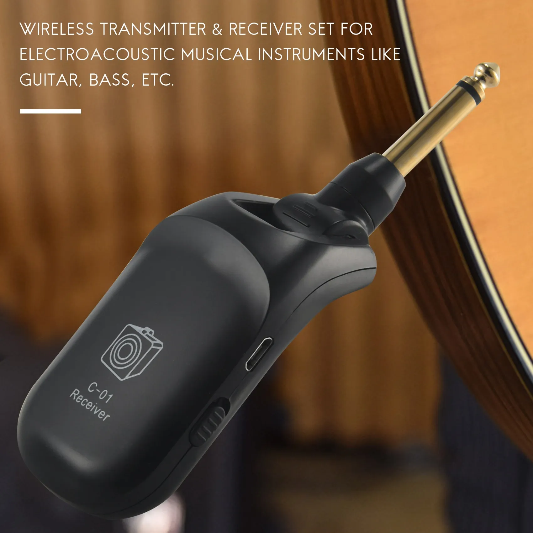 Wireless Guitar System Built-in Rechargeable 4 Channels Wireless Guitar Transmitter Receiver for Electric Guitar Bass