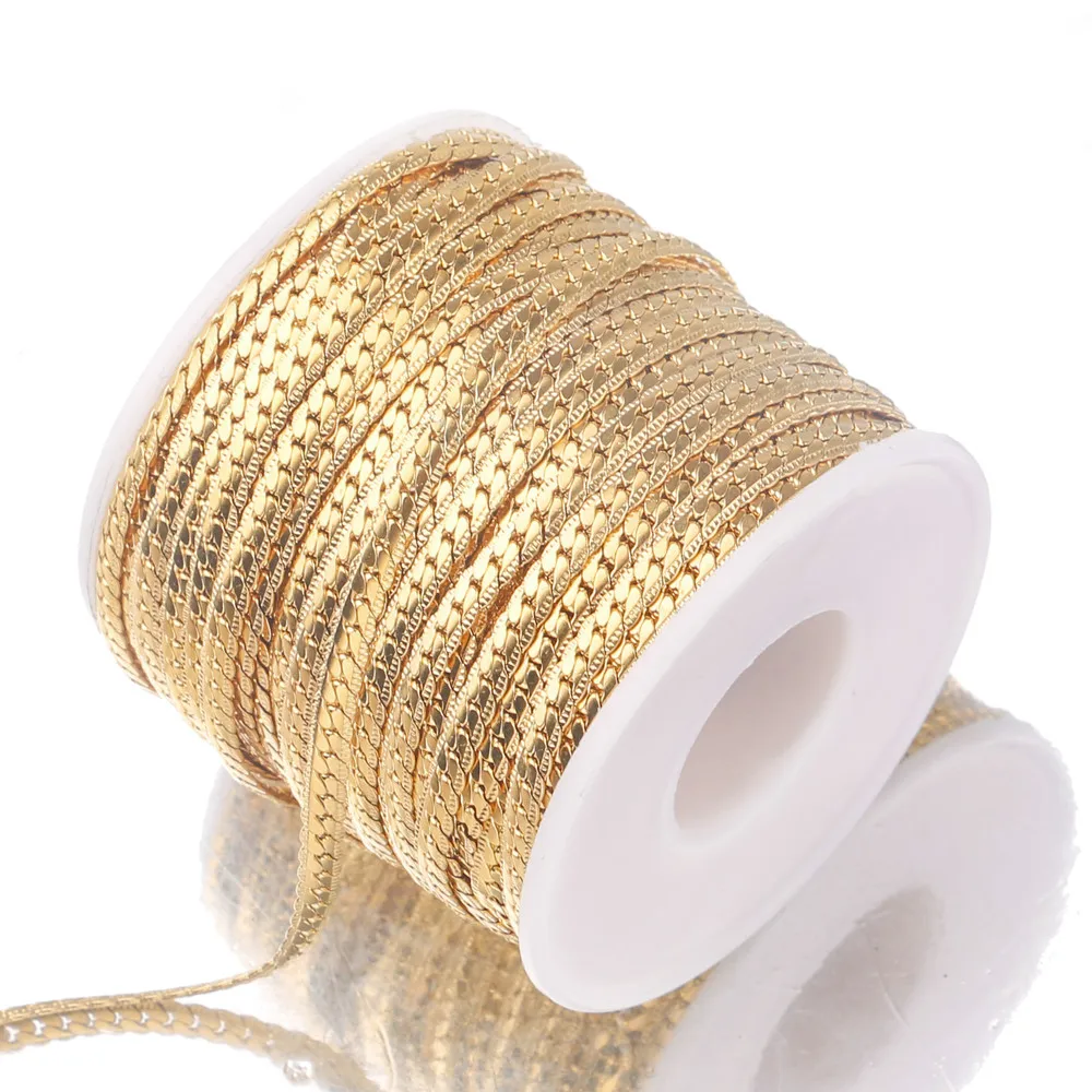 1m Stainless Steel Textured Snake Curb Chains Embossing 4mm Gold Flat Cuban Link Chain for DIY Jewelry Making Supplies