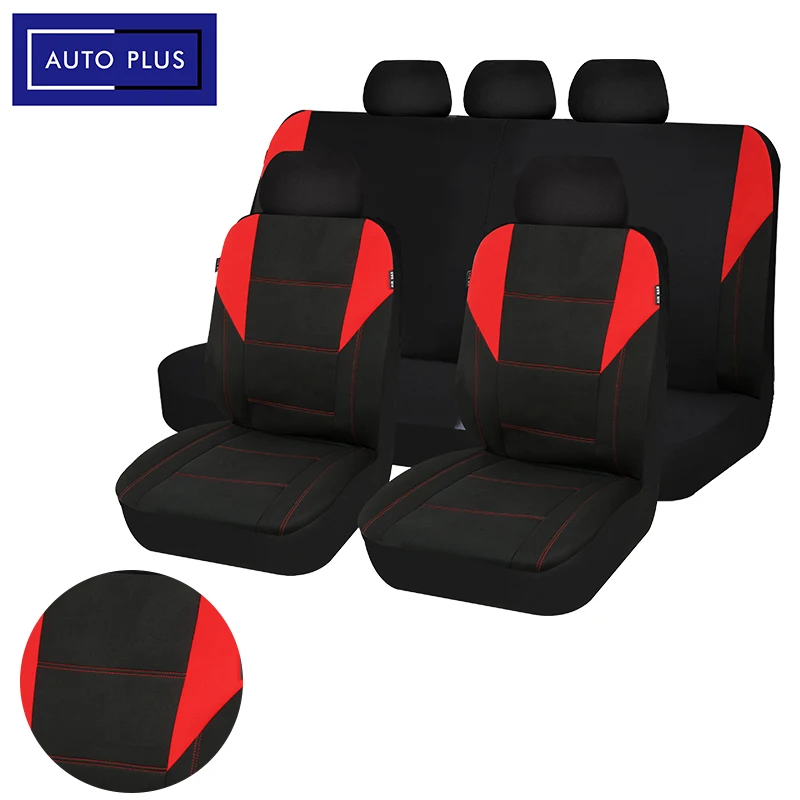 AUTO PLUS Universal Red Line Black Polyester With Sponge Sporty Car Seat Covers Car Accessories Fit For Most Car Suv Track Van