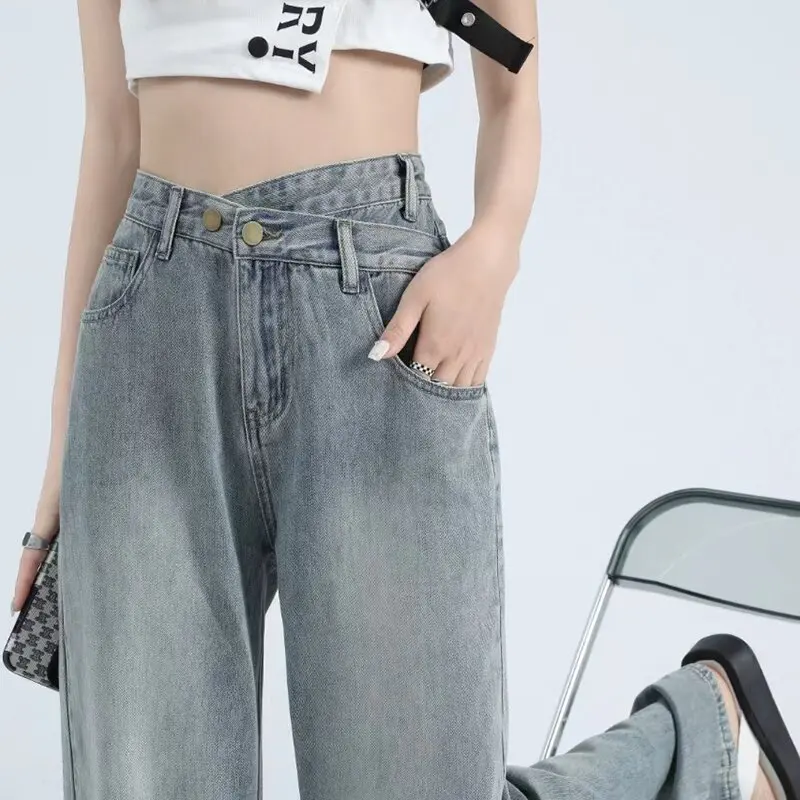 

Wide Leg Pants Woman Gothic Clothing Y2k Summer Drop Feel Original High Waist Women's Colombian Jean Brushed Jeans Straight Tube