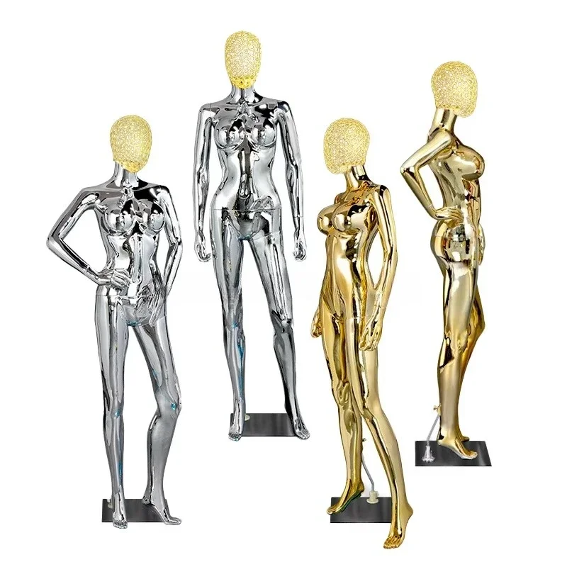 

Window clothing chrome women's wedding dress modeling model dummy full body golden curve female model clothing display