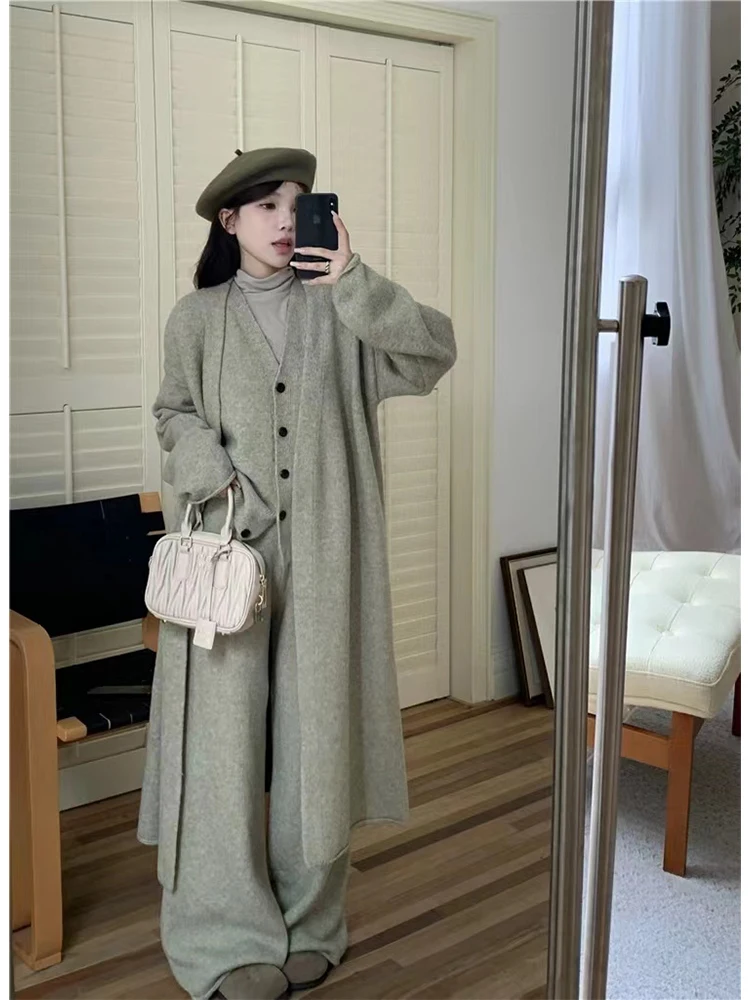 High Quality Office Lady Outfits 4 Piece Set Cozy Tops +Vintage Vest + Fashion Outerwear + Elastic Waist Full Length Trousers