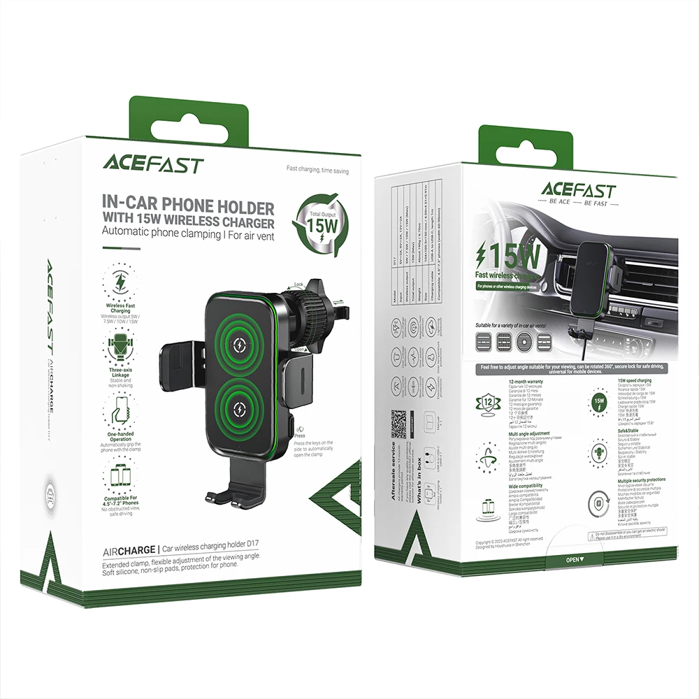 ACEFAST Automatic Sensing Wireless Charging Car Holder For iPhone 16/15 Pro Max 15W Fast Charging Air Vent Mount For Samsung S23