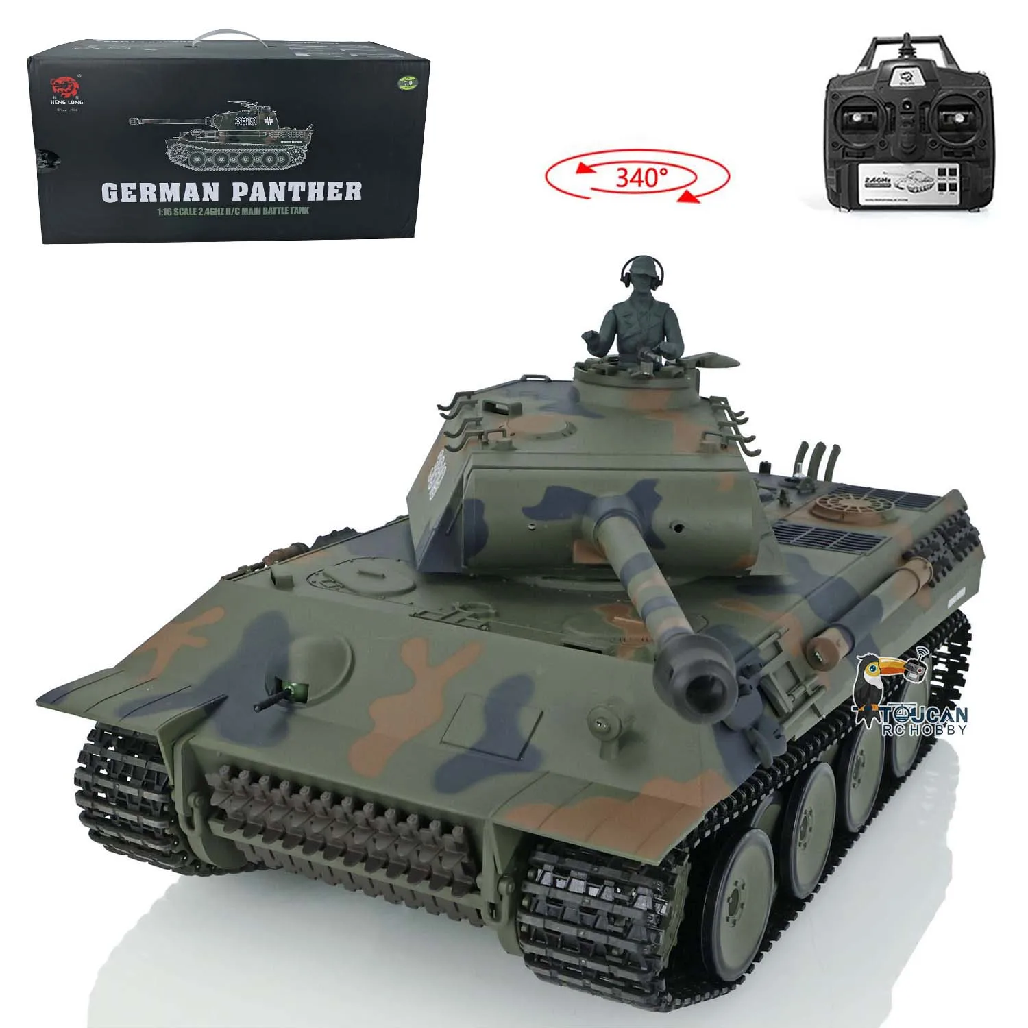 HENG LONG RC Tank 2.4Ghz 1/16 7.0 Plastic Ver German Panther V RTR Army 3819 Model Speaker Smoking Unit BB Shooting Toys TH17285