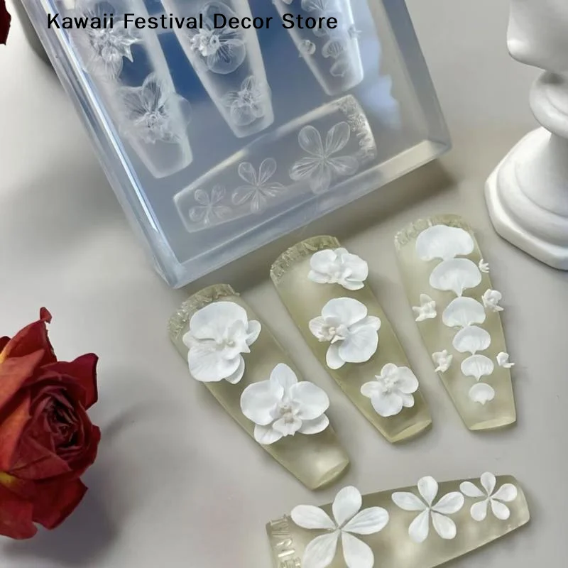 【K】3D Transparent Silicone Nails Mold DIY Nail Art Decorations Phalaenopsis Flower Manicure Templates For Nails Jewelry Crafts