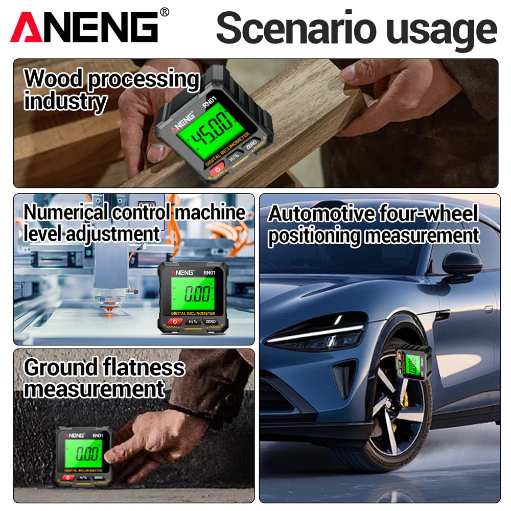 ANENG RN01 각도기 360도 미니 각도 게이지 자기 경사계 레벨 각도 파인더 전기 경사계 각도 큐브 레벨
