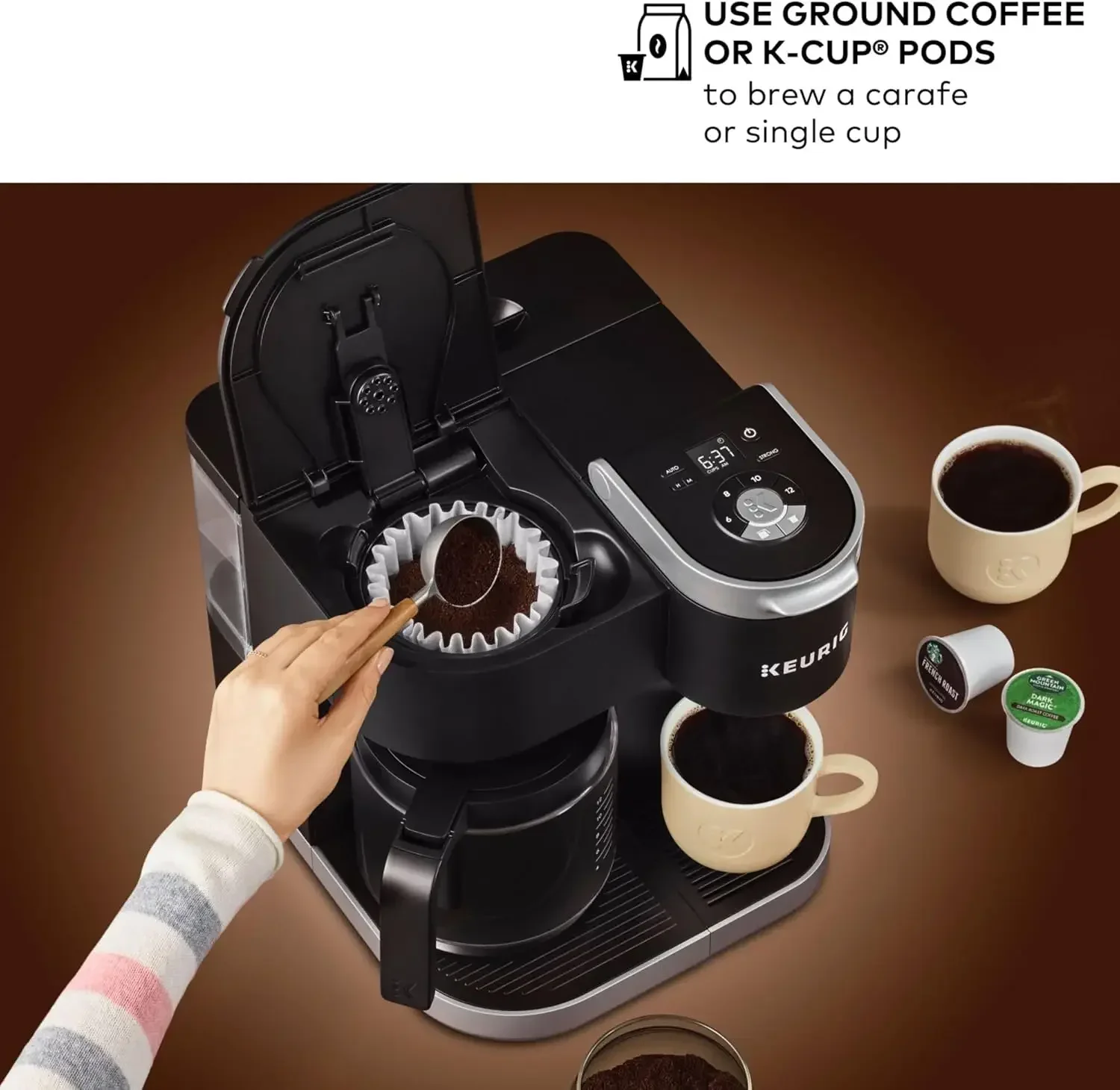 Keurig K-Duo Cafetera con cápsulas y jarra K-Cup de una sola porción, con varios tamaños de preparación, depósito extraíble de 60 oz, programable