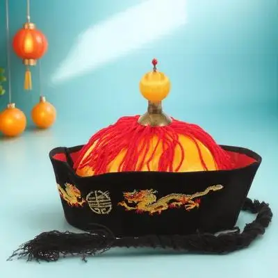 قبعة الإمبراطور باللون الأسود على الطراز الصيني، أغطية رأس كلاسيكية للبالغين، ملحقات الأداء التقليدي خفيفة الوزن #6