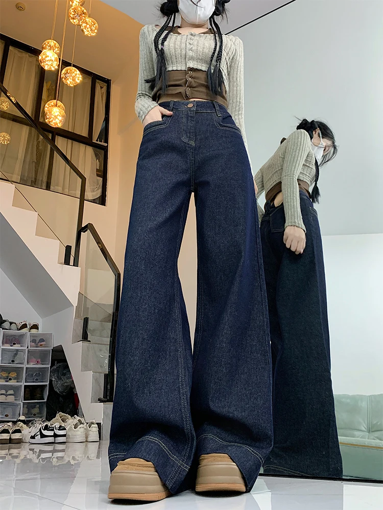 

Джинсы женские Deep Blue, широкие, с высокой талией, прямого кроя, свободные, длинные, осенне-зимние, новые, стройнящие, драпирующиеся, из денима