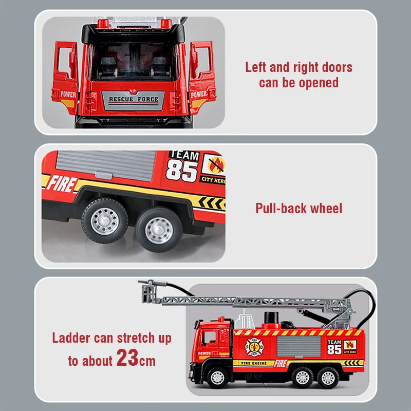 Diecast Fire Truck Alloy Firefighter Water Spray Sprinkler Toy Simulation Truck with Light Music Rescue Engine Christmas Gift