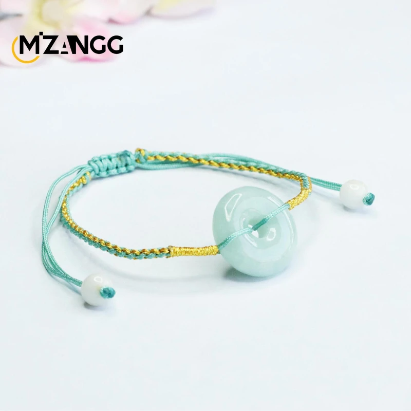 Natural Myanmar A Goods Jade Peace Buckle Bracelet Hand-woven Jade Hand String Simple Fashion Jewelry for Men and Women Gifts