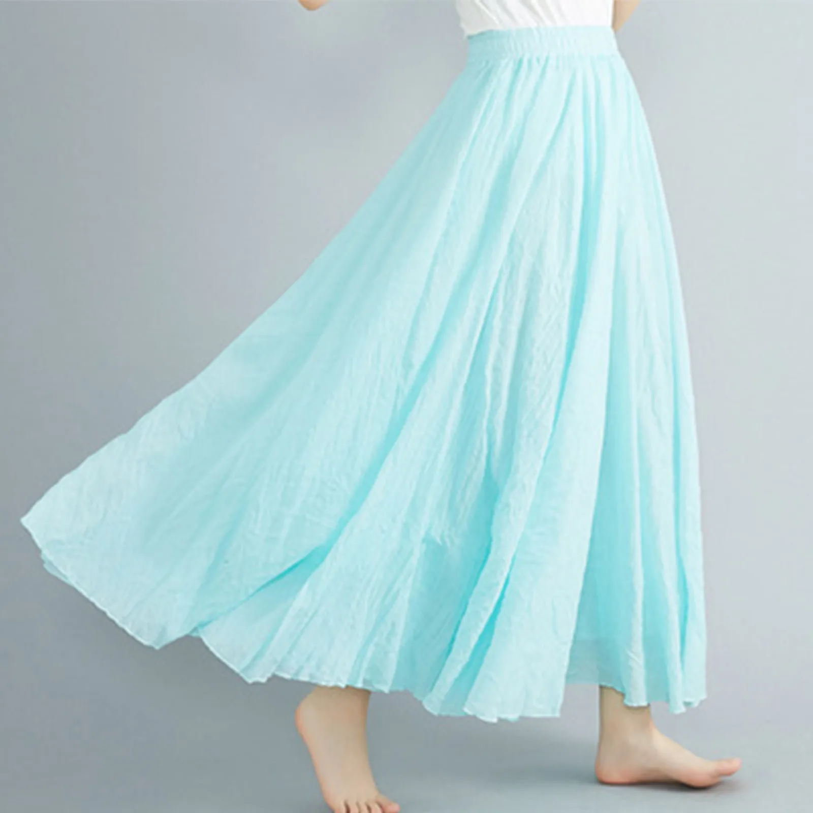 

Women'S Casual Skirts Elegant Solid Long Skirt Elastic Waist Flowing Long Loose Fitting Skirt Daily Dance Yoga Comfy Skirts