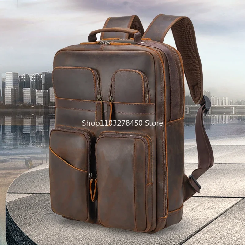 

Retro Crazy Horse Leather Backpack Business 15.6-Inch Computer Bag