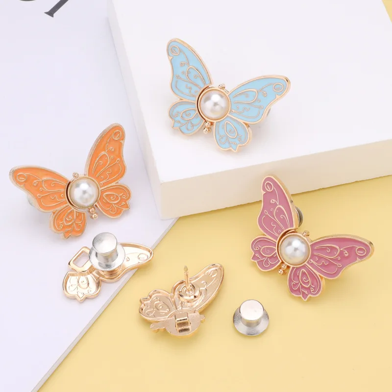 1Pair Adjustable Butterfly Waist Button for Tighting Waistline of Pants Jeans Skirts Waist Reduce Buckles No Sewing Required