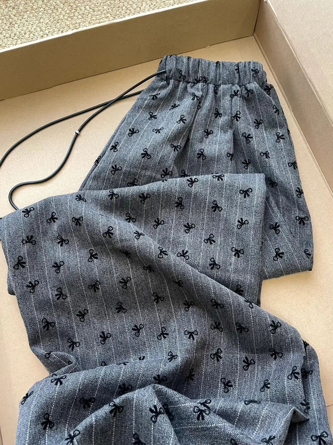 فراشة عقدة طباعة الرباط واسعة الساق سراويل تقليدية المرأة الربيع الصيف مرونة الخصر شريط فضفاض مستقيم قطع بنطلون #3