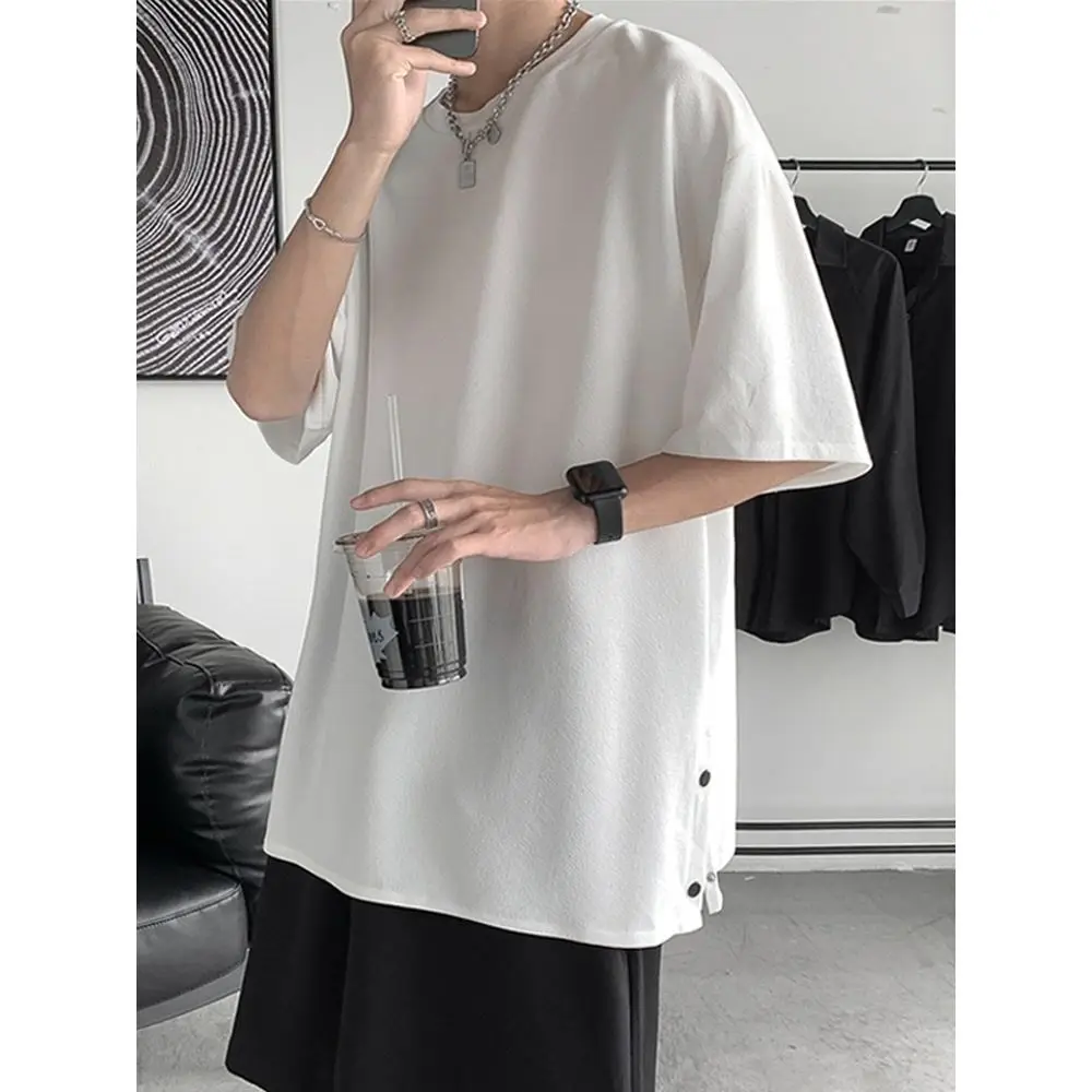 

Ice Silk T-shirt Men Short-sleeved Loose Summer Dress with Ice-sensing Half-sleeved Round Neck Top