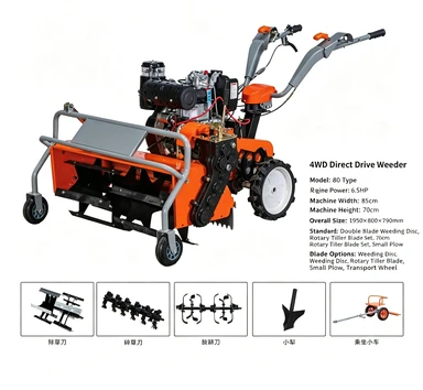 Self‑propelled 4WD Mini Agricultural Machine, Grass Chopper, Weeding, Ditching, Rotary Tiller