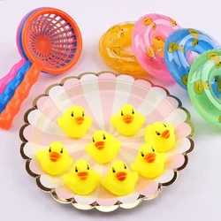 Mini Bath Toys Cartoon Baby Water Fun Bath Toys Swimming Rings Rubber Color Yellow Ducks Fishing Net Washing Toddler Kids Toy