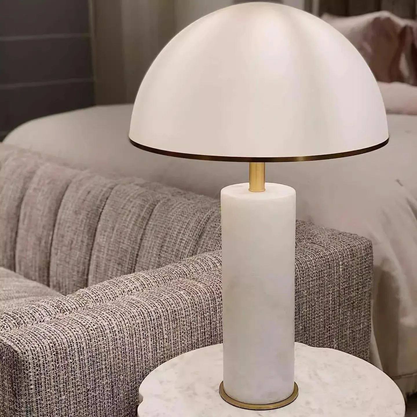 Nordic postmodern simple white mushroom  lamp personalized creative marble  lamp living room study room side