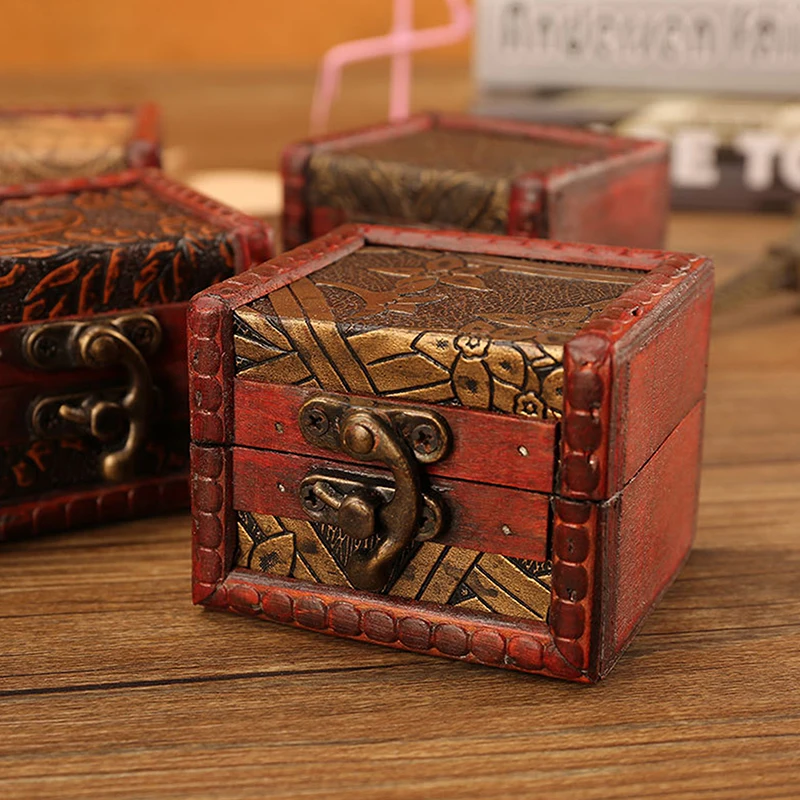 Chinese Style Vintage Wooden Jewelry Box With Lock Trinket Packing Box For Ring Brooch Bracelets Earrings Ear Studs Storage Box