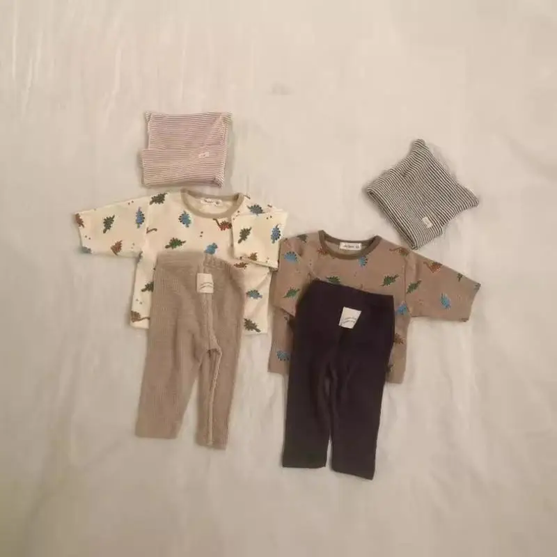 2024 Autumn New Baby Long Sleeve Home Clothes Set Infant Boy Print Tops + Pants Cotton 2pcs Suit Toddler Girls Pajamas Outfits