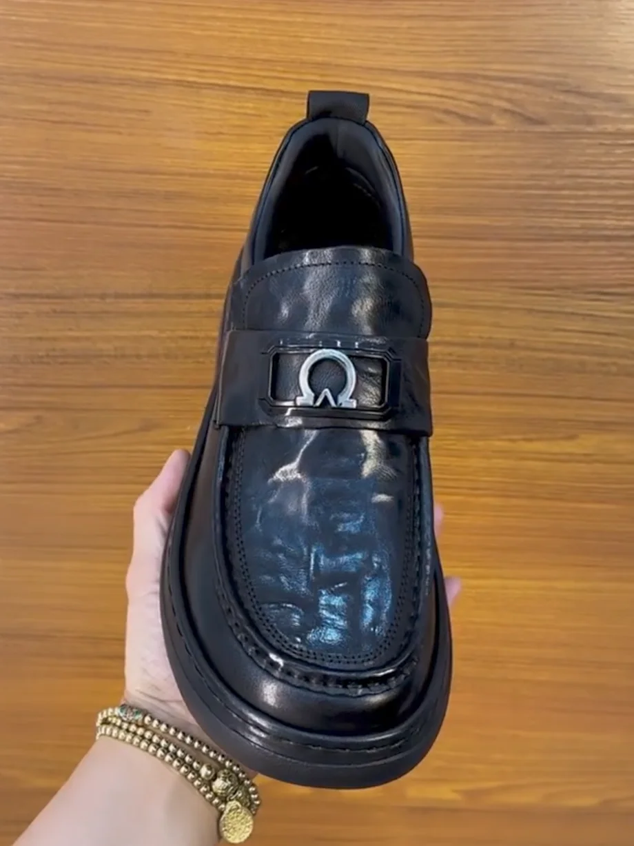 

High Quality Casual Men's Leather Shoes Comfortable Fashionable Trendy Flat Heel Rubber Bottom round Toe Pure Color Business ...