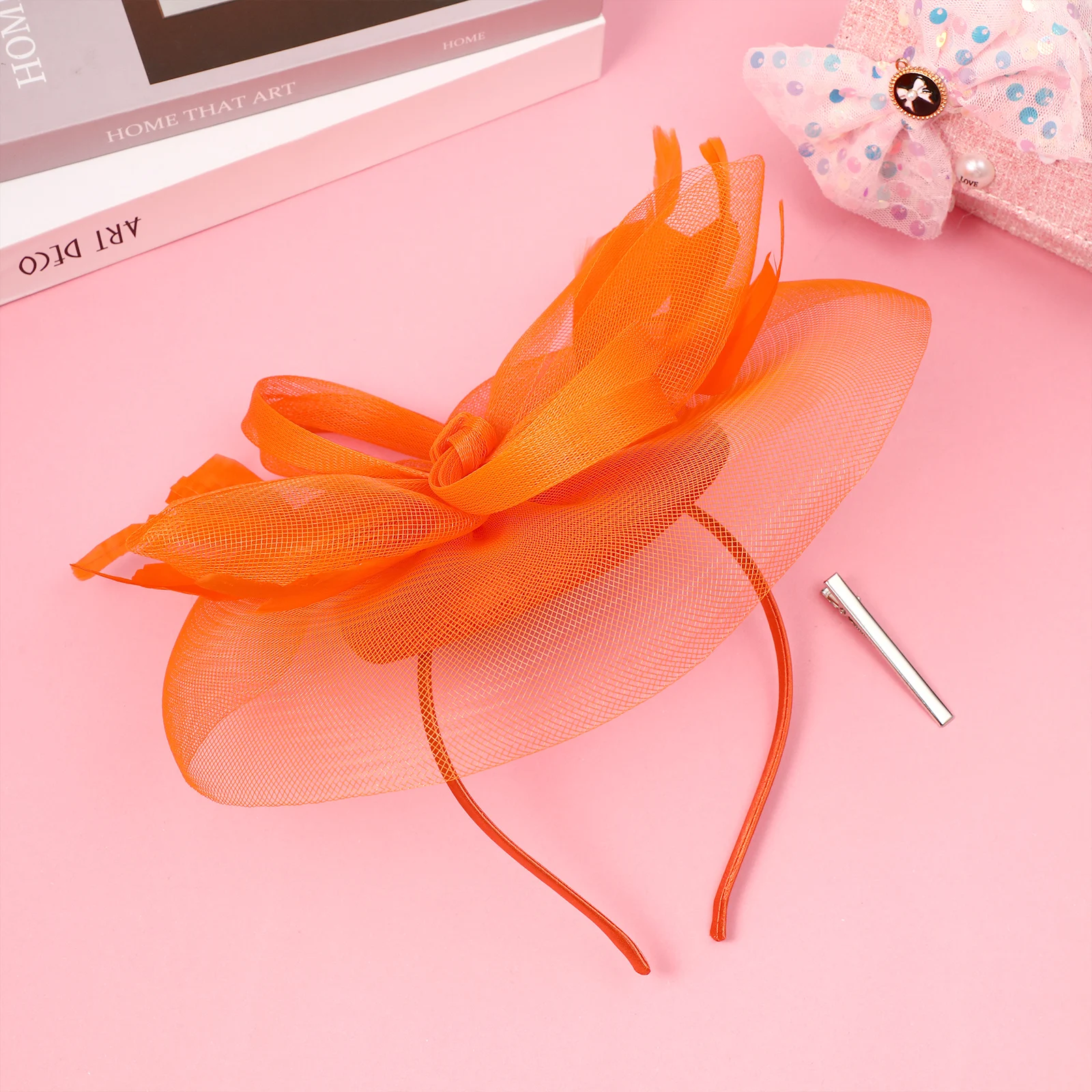 

Flower Hairband Orange Bridal Accessories Silk Ladies Hats Fascinators Tea Party Wedding Banquet Headwear Gauze
